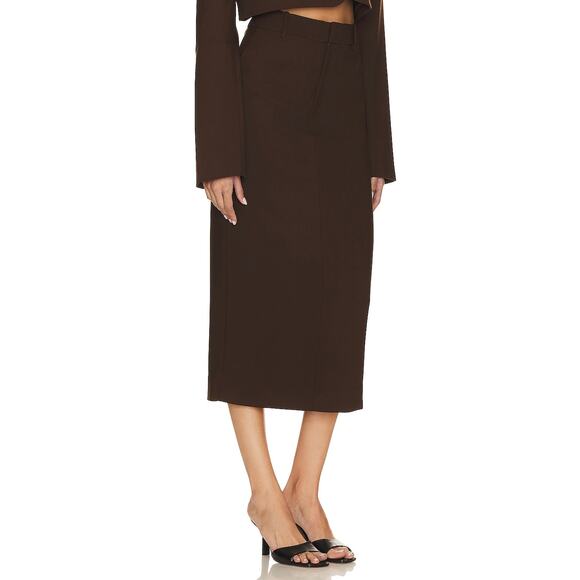 GRLFRND The Trouser Skirt Midi Ganache Brown Pockets High Rise Sz S - Picture 2 of 11